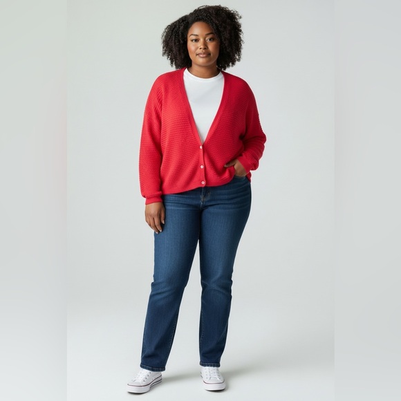 Draper James Sweaters - Draper James RSVP V-Neck Textured Cardigan Red Size XXL